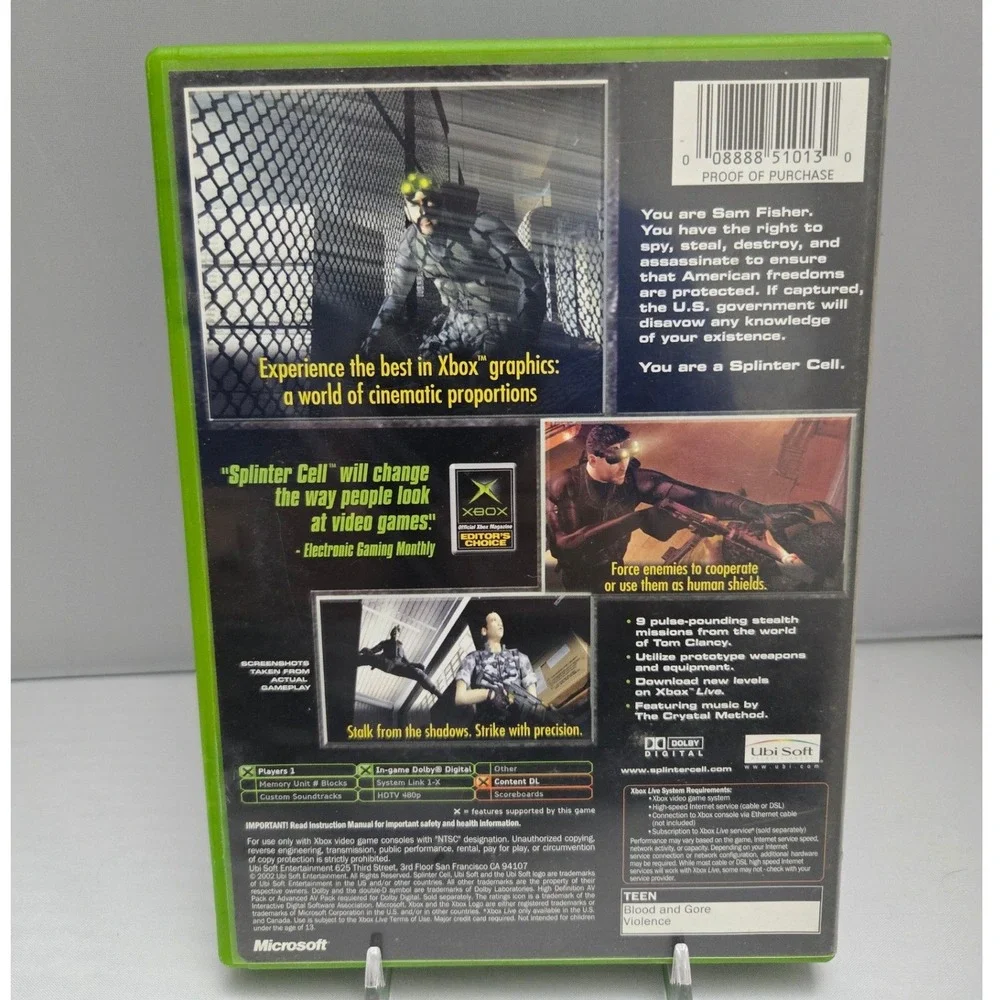 Tom Clancys Splinter Cell -‎ Original Xbox - Complete CIB W/ Manual Tested
